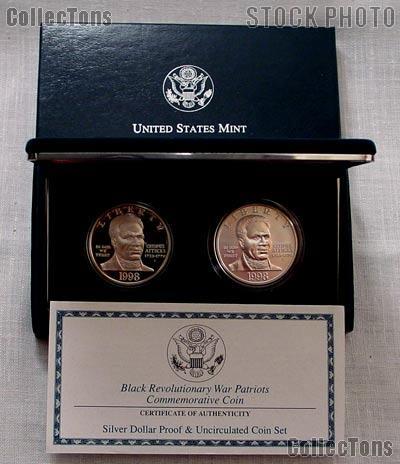 1998-S Black Revolutionary War Patriots Commemorative 2 Coin Uncirculated (BU) & Proof Silver Dollar Set