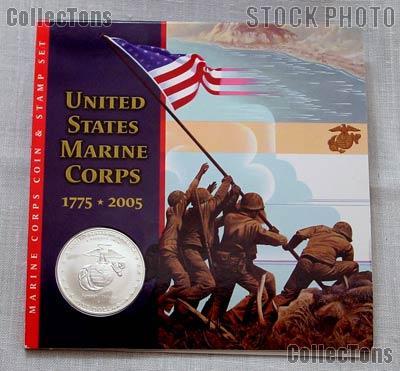 2005 US Marine Corps Commemorative Silver Coin and Stamp Set w/ 2005-P Silver Dollar