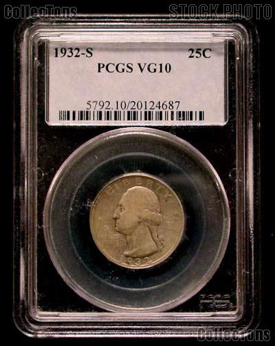 1932-S Washington Silver Quarter KEY DATE in PCGS VG-10