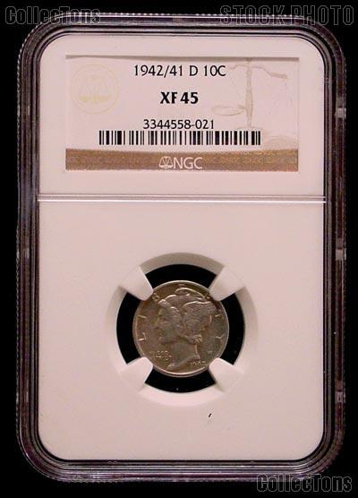 1942/41-D Mercury Silver Dime (42 over 41) in NGC XF 45