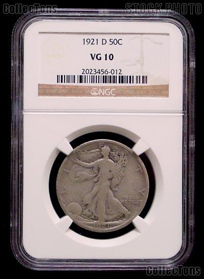 1921-D Walking Liberty Silver Half Dollar KEY DATE in NGC VG 10