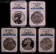 2011 25th Anniversary American Silver Eagle Set (5 Coins) in NGC Early Release MS 69 & PF 69
