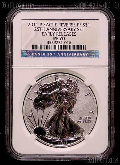 2011-P American Silver Eagle REVERSE PROOF from 25th Anniversary Set in NGC Early Release PF 70