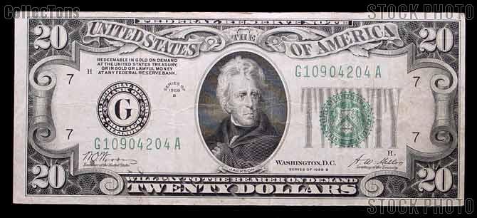 Twenty Dollar Bill Green Seal FRN Series 1928 US Currency Good or Better