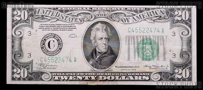 Twenty Dollar Bill Green Seal FRN Series 1934 US Currency