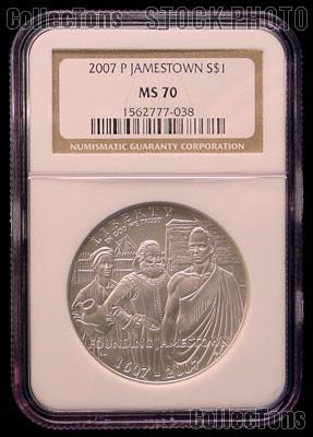 2007-P Jamestown 400th Anniversary Silver Commemorative Dollar Coin in NGC MS 70