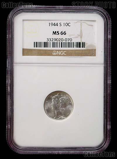 1944-S Mercury Silver Dime in NGC MS 66