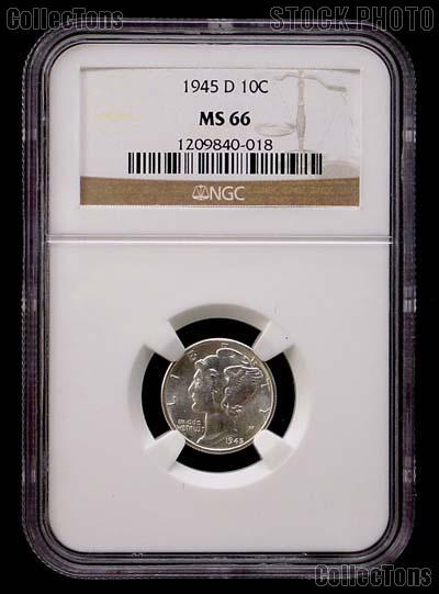 1945-D Mercury Silver Dime in NGC MS 66