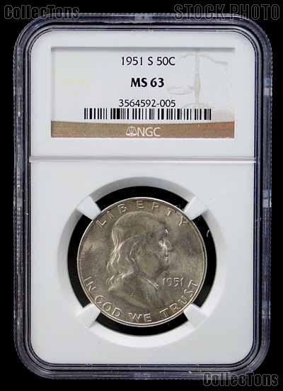 1951-S Franklin Silver Half Dollar in NGC MS 63
