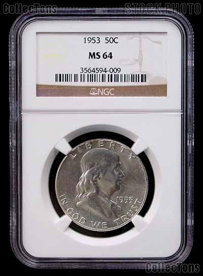 1953 Franklin Silver Half Dollar in NGC MS 64