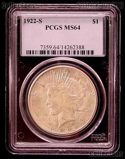 1922-S Peace Silver Dollar in PCGS MS 64