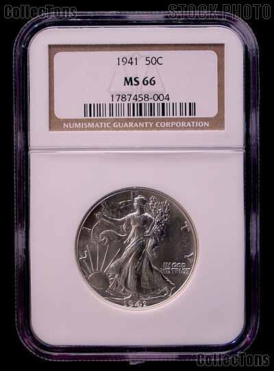 1941 Walking Liberty Silver Half Dollar in NGC MS-66