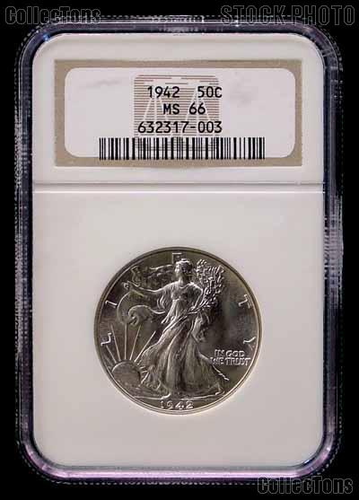 1942 Walking Liberty Silver Half Dollar in NGC MS 66