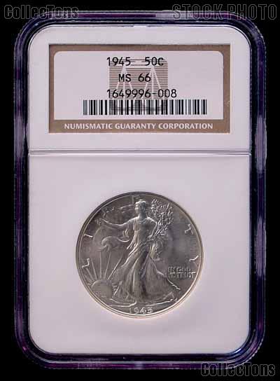 1945 Walking Liberty Silver Half Dollar in NGC MS 66