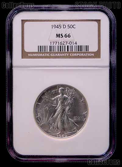 1945-D Walking Liberty Silver Half Dollar in NGC MS 66