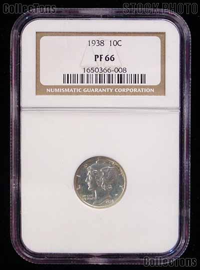 1938 Mercury Silver PROOF Dime in NGC PF 66