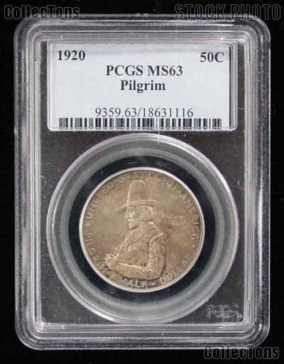 1920 Pilgrims Landing at Plymouth Tercentenary Silver Commemorative Half Dollar in PCGS MS 63