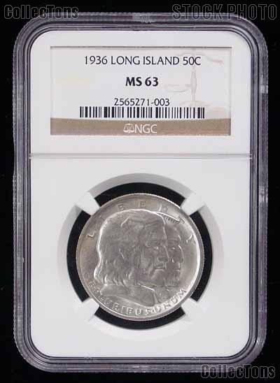 1936 Long Island Tercentenary Silver Commemorative Half Dollar in NGC MS 63