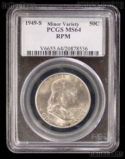 1949-S Franklin Silver Half Dollar KEY DATE in Minor Variety PCGS MS 64 RPM (Re-Punched Mintmark)