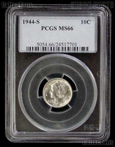 1944-S Mercury Silver Dime in PCGS MS 66
