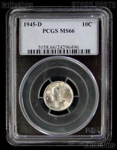 1945-D Mercury Silver Dime in PCGS MS 66