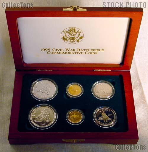 1995 Civil War Battlefield Commemorative Six Coin Set including $5 Gold & $1 Silver Coins