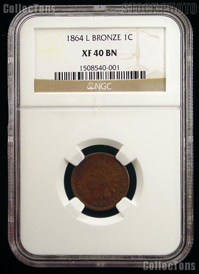 1864 with L Indian Head Cent in NGC XF 40 BN (Brown)