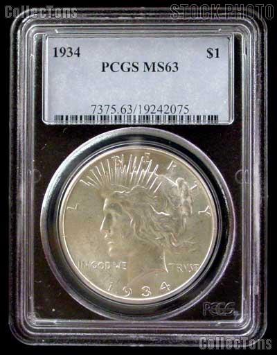 1934 Peace Silver Dollar in PCGS MS 63