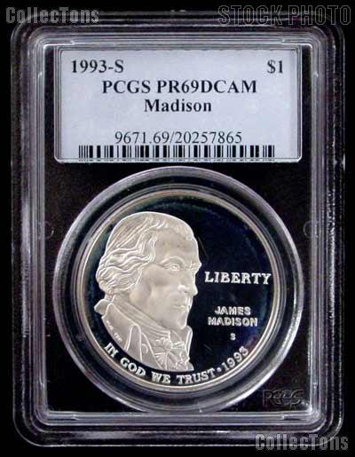 1993-S Bill of Rights James Madison PROOF Silver Dollar in PCGS PR 69 DCAM