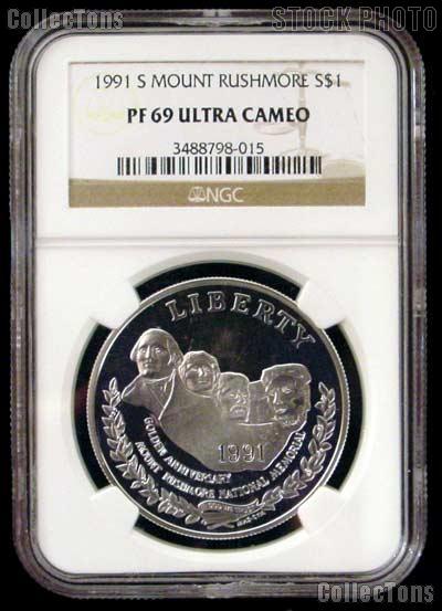 1991-S Mount Rushmore Commemorative Proof Silver Dollar in NGC PF 69 Ultra Cameo