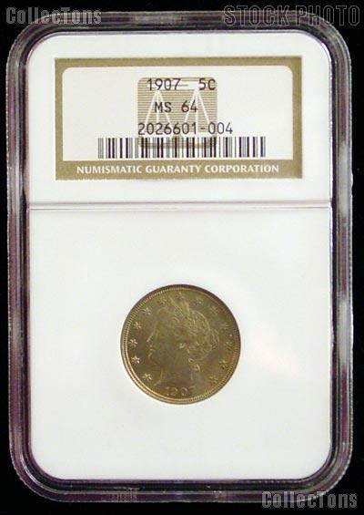 1907 Liberty Head V Nickel in NGC MS 64