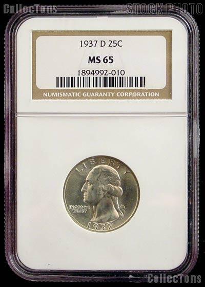 1937 D Washington Silver Quarter in NGC MS 65