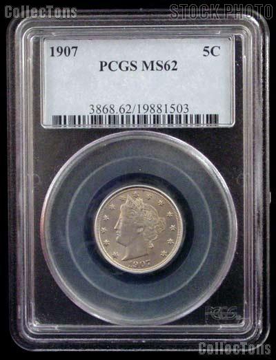 1907 Liberty Head V Nickel in PCGS MS 62