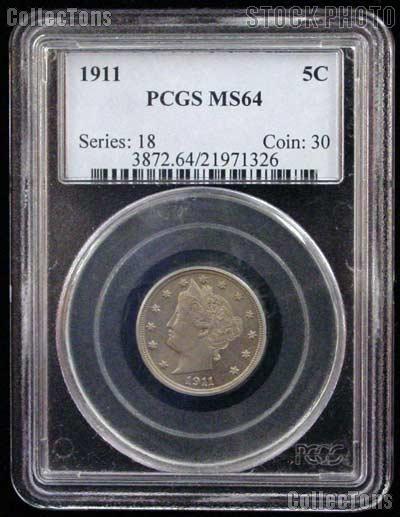 1911 Liberty Head V Nickel in PCGS MS 64
