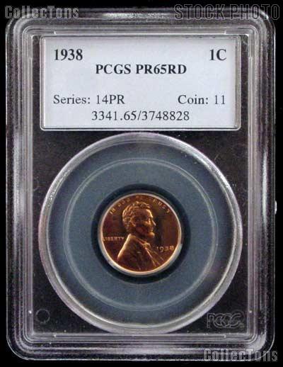 1938 Lincoln Wheat Cent PROOF in PCGS PR 65 RD