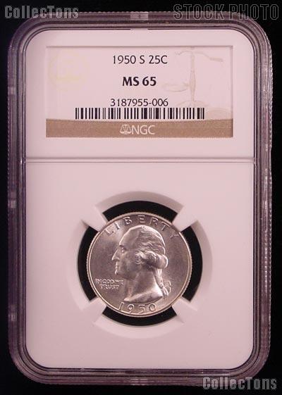 1950-S Washington Silver Quarter in NGC MS 65