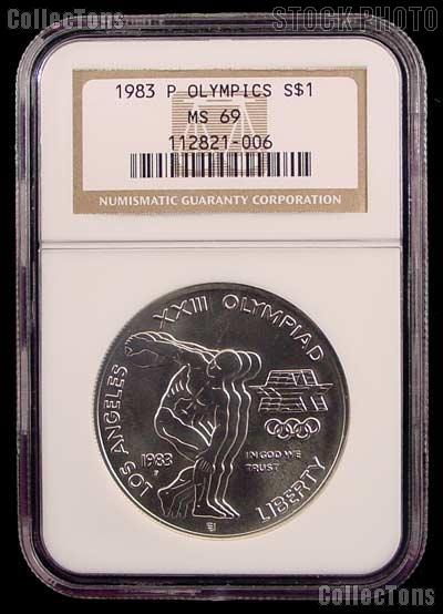 1983-P Discus Thrower Olympic Commemorative Uncirculated Silver Dollar in NGC MS 69