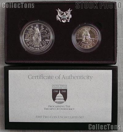 1989-D Congressional Bicentennial Commemorative Uncirculated (BU) 2 Coin Set Silver Dollar & Half Dollar