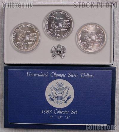 1983 Olympic Discus Thrower 3-Coin (P,D,S) Commemorative Uncirculated (BU) Silver Dollar Set