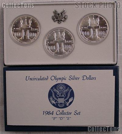 1984 Olympic Coliseum 3-Coin (P,D,S) Commemorative Uncirculated Silver Dollar Set