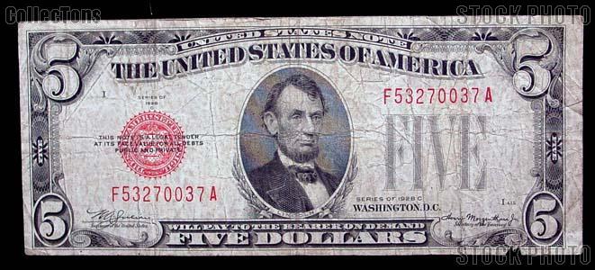 Five Dollar Bill Red Seal Series 1928 US Currency