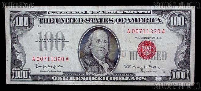 One Hundred Dollar Bill Red Seal Series 1966 US Currency