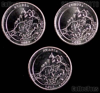 2012 P, D, & S Maine Acadia National Park Quarters GEM BU America the Beautiful