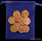 10 Randomly Selected British Pennies In Blue Velour Bag