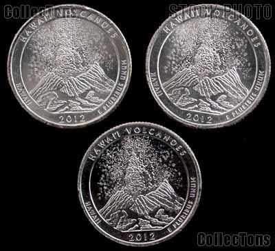 2012 P, D, & S Hawaii Volcanoes National Park Quarters GEM BU America the Beautiful