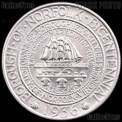 Norfolk Virginia Bicentennial Silver Commemorative Half Dollar (1936) in XF+ Condition