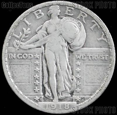 1918-S Standing Liberty Silver Quarter Circulated Coin G 4 or Better