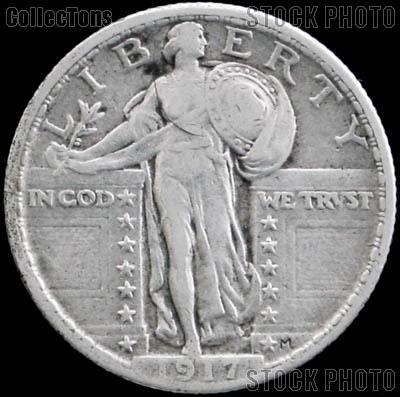 1917 Standing Liberty Silver Quarter Variety 2 Circulated Coin G 4 or Better