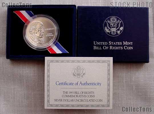 1993-D Bill of Rights Commemorative Uncirculated (BU) Silver Dollar