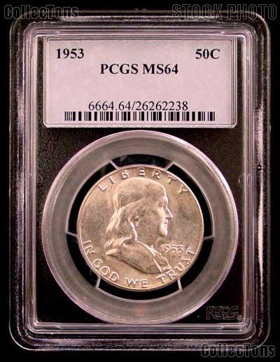 1953 Franklin Silver Half Dollar in PCGS MS 64